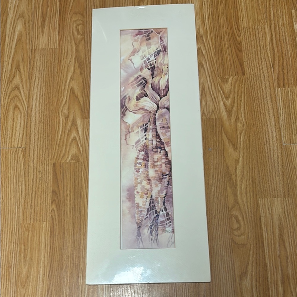 Abstract Floral Wall Art in Cream and Mauve Signed Size 10X27